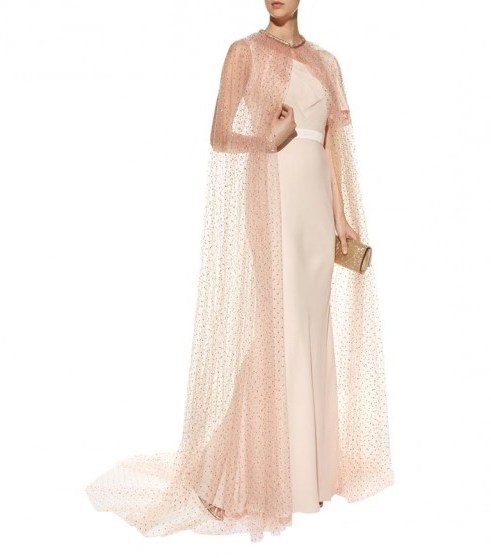 Monique Lhuillier Sheer Tulle Embroidered Cape ~ luxe event wear ~ long sheer capes - flipped