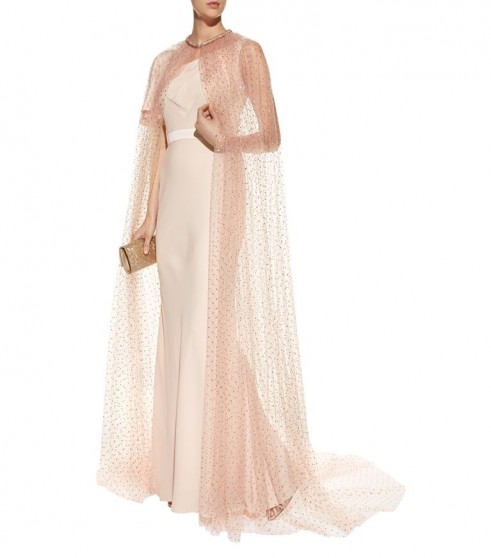 Monique Lhuillier Sheer Tulle Embroidered Cape ~ luxe event wear ~ long sheer capes