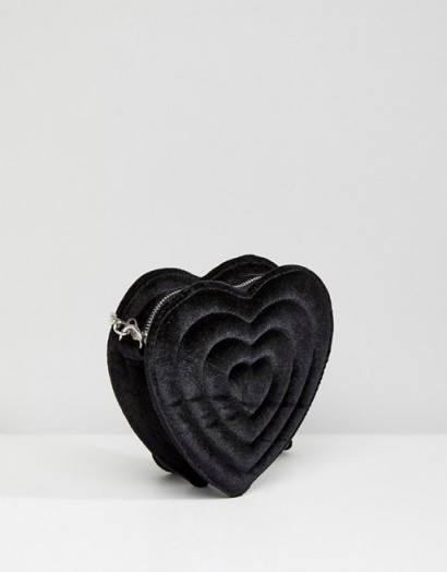 Monki Embossed Love Heart Velvet Bag ~ black crossbody ~ hearts
