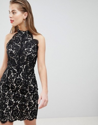 ASOS DESIGN square neck floral scuba prom dress | black lace bodycon dresses - flipped