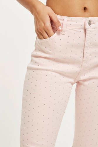 MOTO Pink Diamante Jamie Jeans | pale-pink embellished denim
