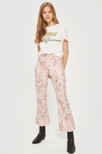 MOTO Pink Jacquard Crop Kick Flare Jeans | floral denim - flipped
