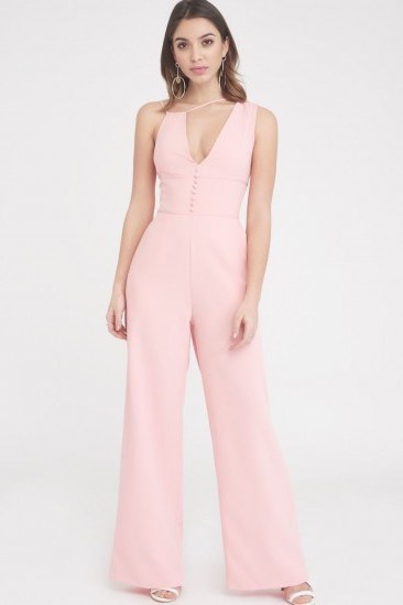 LAVISH ALICE multistrap button detail jumpsuit – pink plunge front jumpsuits - flipped