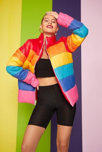 boohoo Natalie Rainbow Padded Jacket ~ multicoloured jackets - flipped