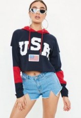 Missguided navy usa colour block cropped hoodie ~ sporty hooded tops