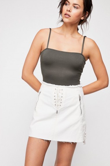 Blank NYC Neutral Ground Skirt in Natural | white denim lace up front skirts - flipped