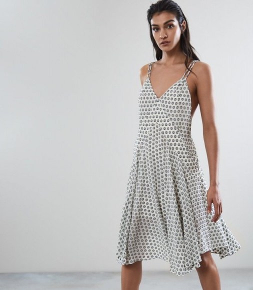 REISS NICOLE POLKA DOT SUMMER DRESS WHITE / double strap fit and flare dresses - flipped