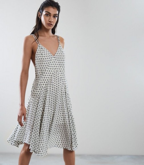 REISS NICOLE POLKA DOT SUMMER DRESS WHITE / double strap fit and flare dresses
