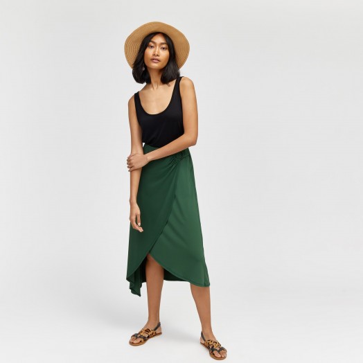 WAREHOUSE O RING SLINKY MIDI SKIRT / green wrap skirts