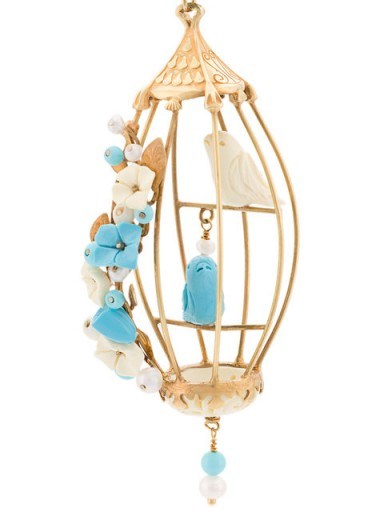 OF RARE ORIGIN bird floral appliqué earrings ~ beautiful bird cage earrings ~ statement jewellery - flipped