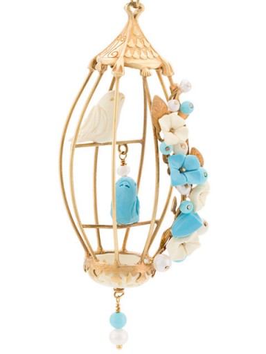 OF RARE ORIGIN bird floral appliqué earrings ~ beautiful bird cage earrings ~ statement jewellery