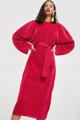 Topshop Ovoid Plisse Midi Dress Magenta | pink party dresses