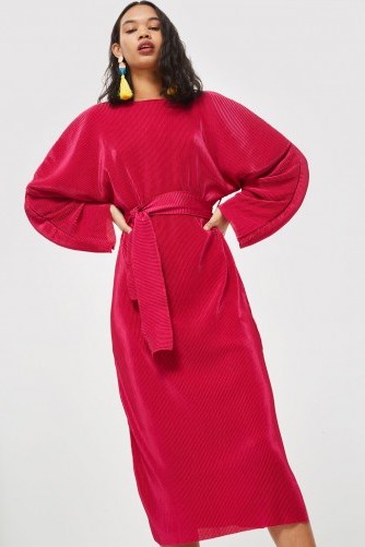 Topshop Ovoid Plisse Midi Dress Magenta | pink party dresses - flipped