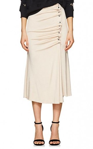 PACO RABANNE Ruched Stretch-Jersey Skirt ~ chic beige gathered skirts - flipped