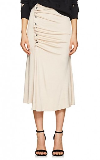 PACO RABANNE Ruched Stretch-Jersey Skirt ~ chic beige gathered skirts