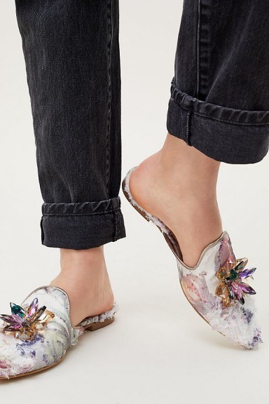 Paolo Mattei Embellished Floral Slip-On Flats | luxe jewelled flat mules - flipped