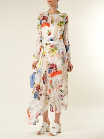 PREEN BY THORNTON BREGAZZI Patel floral-print silk wrap dress ~ luxe asymmetric dresses - flipped