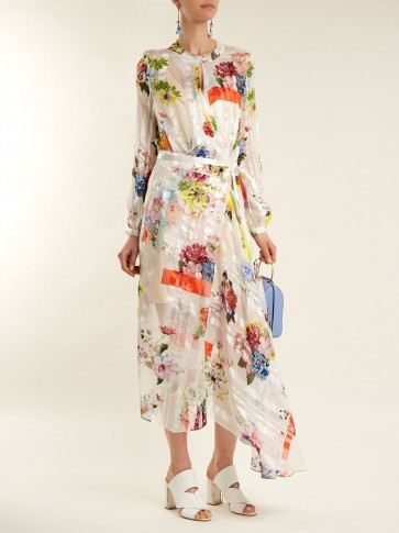 PREEN BY THORNTON BREGAZZI Patel floral-print silk wrap dress ~ luxe asymmetric dresses