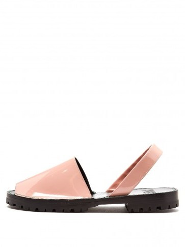 GOYA Patent leather slingback sandals ~ pink shiny flats - flipped