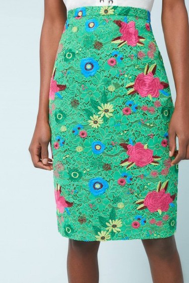 Plenty By Tracy Reese Patricia Lace Pencil Skirt | green floral skirts - flipped