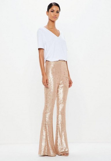 peace + love gold matte sequin flared trousers | metallic flares - flipped