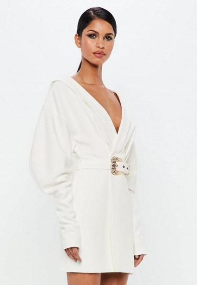 peace + love white plunge western belted shirt dress | puffed sleeves & plunging necklines - flipped