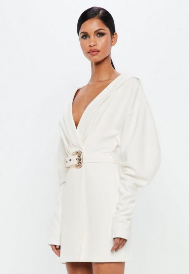 peace + love white plunge western belted shirt dress | puffed sleeves & plunging necklines