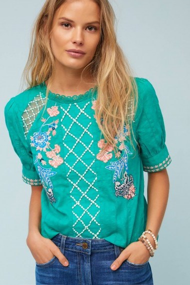 Maeve Perennial Blouse | vintage style floral embroidered tops - flipped