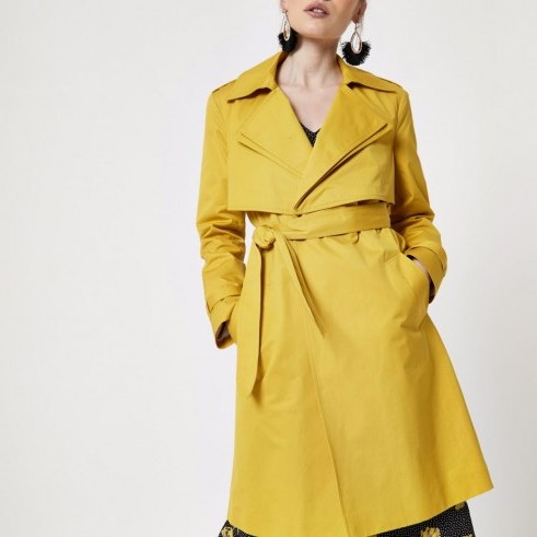 RIVER ISLAND Petite mustard yellow belted trench coat ~ tie waist wrap coats - flipped