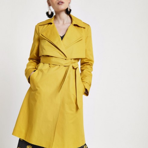 RIVER ISLAND Petite mustard yellow belted trench coat ~ tie waist wrap coats