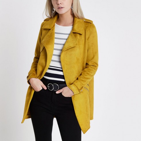 RIVER ISLAND Petite mustard yellow faux suede trench coat