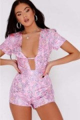 PIA MIA PINK JACQUARD PLUNGE FRONT PLAYSUIT ~ plunging playsuits