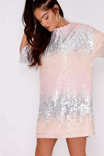 PIA MIA PINK OMBRE SEQUIN OVERSIZED T SHIRT DRESS ~ shimmering dresses