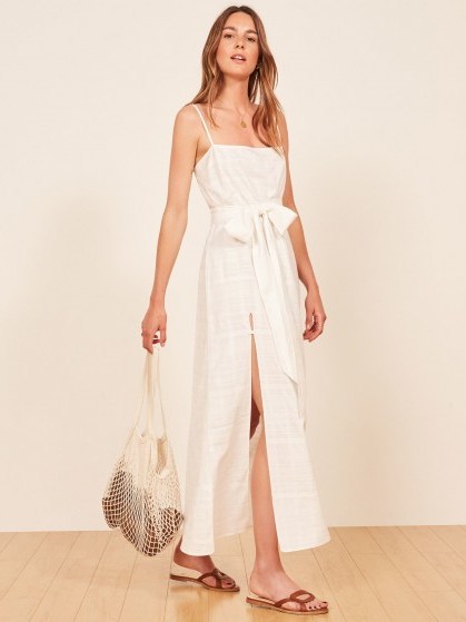 Reformation Pineapple Dress in White | long strappy tie waist summer dresses - flipped