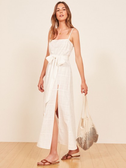 Reformation Pineapple Dress in White | long strappy tie waist summer dresses