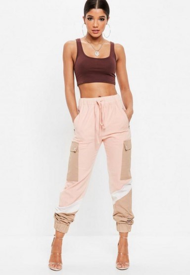 Missguided pink contrast panelled utility trousers | sports luxe joggers - flipped