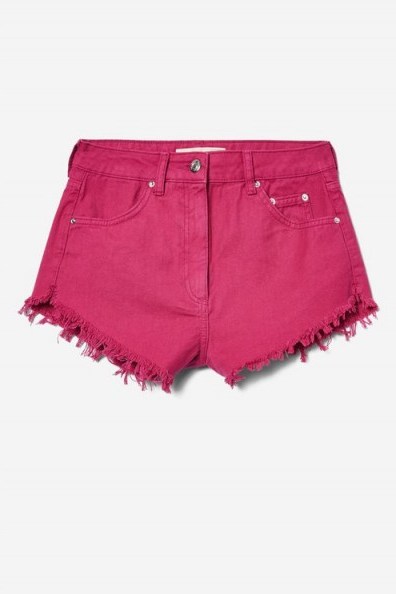 Topshop Pink Frayed Edge Denim Shorts - flipped