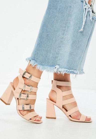 Missguided pink multi western buckle block heels – thick strappy sandals