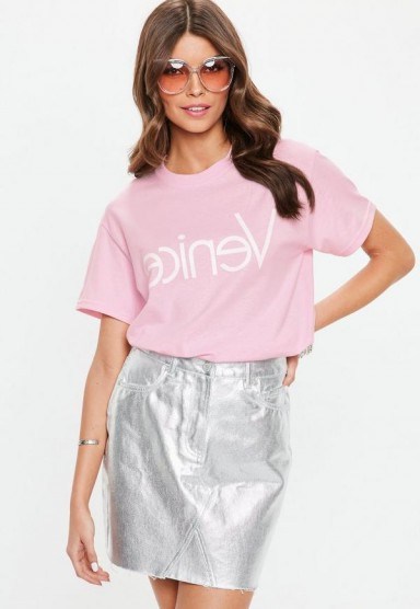 Missguided pink Venice slogan t-shirt – short sleeved tee - flipped
