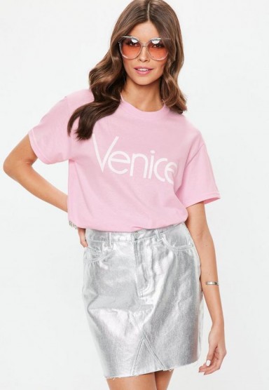 Missguided pink Venice slogan t-shirt – short sleeved tee