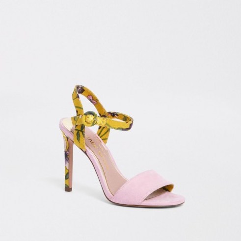 River Island Pink wide fit floral two part heeled sandals – strappy heels - flipped