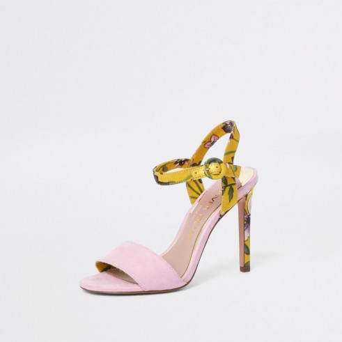 River Island Pink wide fit floral two part heeled sandals – strappy heels
