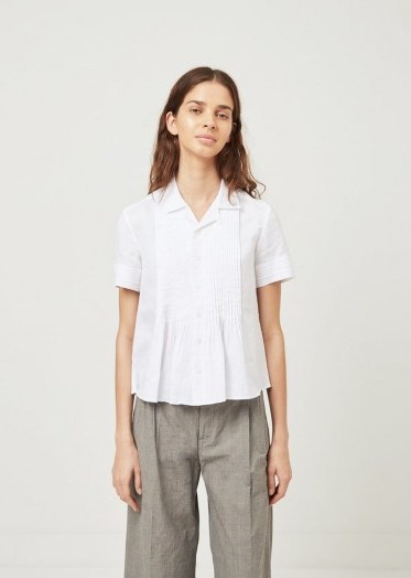 Aspesi Pleat Front Cropped Blouse ~ white pleated blouses - flipped