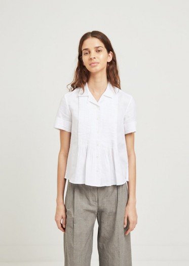 Aspesi Pleat Front Cropped Blouse ~ white pleated blouses
