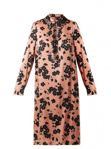 ROCHAS Point-collar floral-print silk dress ~ luxe pink and black shirt dresses - flipped