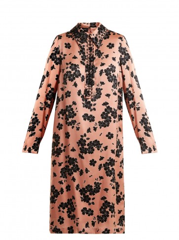 ROCHAS Point-collar floral-print silk dress ~ luxe pink and black shirt dresses