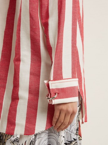 MARQUES’ALMEIDA Point-collar striped linen and cotton-blend shirt ~ silver metal push-lock ring cufflinks ~ little details