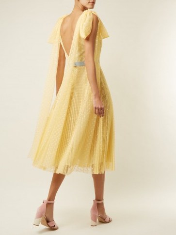 LUISA BECCARIA Polka-dot jacquard pleated gown ~ pale-yellow open back summer event dresses - flipped