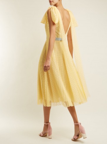 LUISA BECCARIA Polka-dot jacquard pleated gown ~ pale-yellow open back summer event dresses