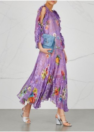 PREEN BY THORNTON BREGAZZI Ermin floral-devoré silk-blend dress ~ purple split sleeve dresses - flipped